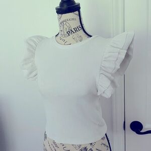 Zara white Puffy sleeve T shirt